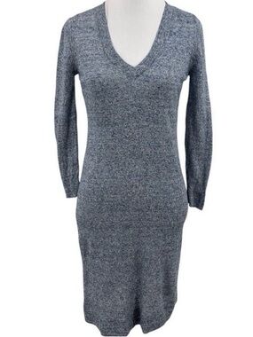 Rag & Bone V-Neck Long Sleeve Knit Sweater dress size S heather blue, 100% Linen